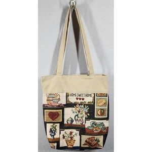 Vintage Home Sweet Home Tapestry Tote Bag Handmade Tag Canvas Floral‎ Country